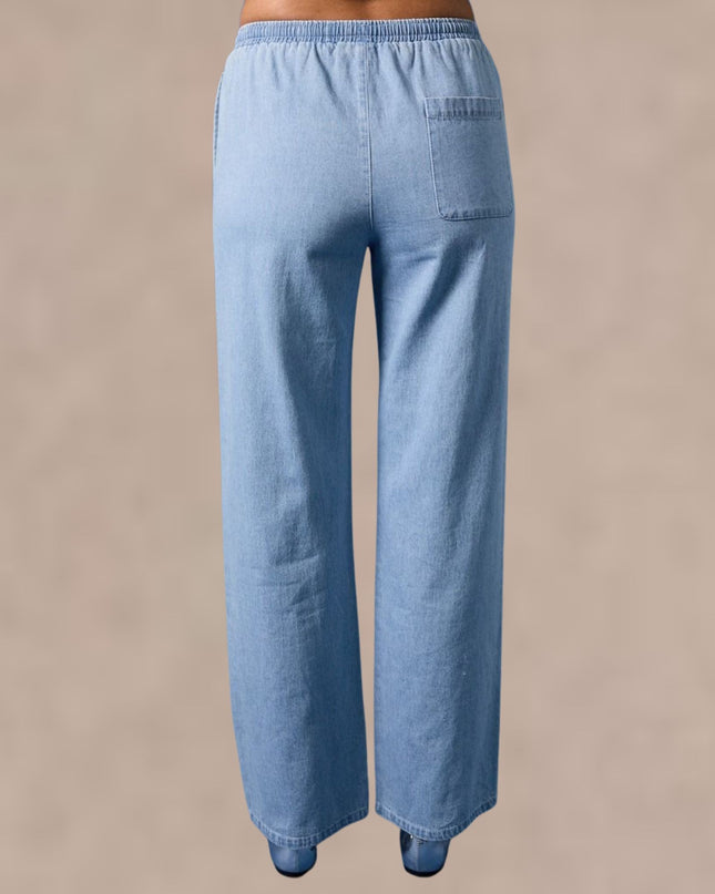 Straight Leg High Rise Drawstring Denim Pants