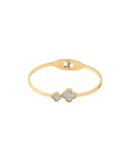 Double Mother Of Pearl Clover Tip Hinge Bangle Bracelet