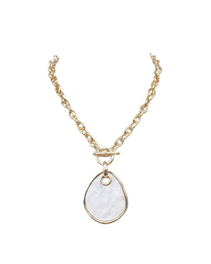Geometric Teardrop White Shell Pendant Toggle Clasp Necklace