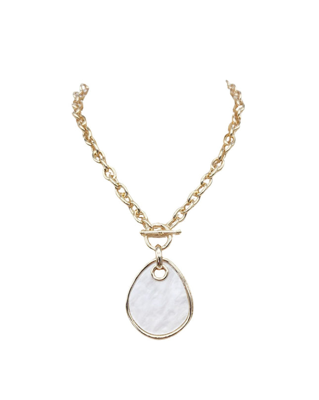 Geometric Teardrop White Shell Pendant Toggle Clasp Necklace