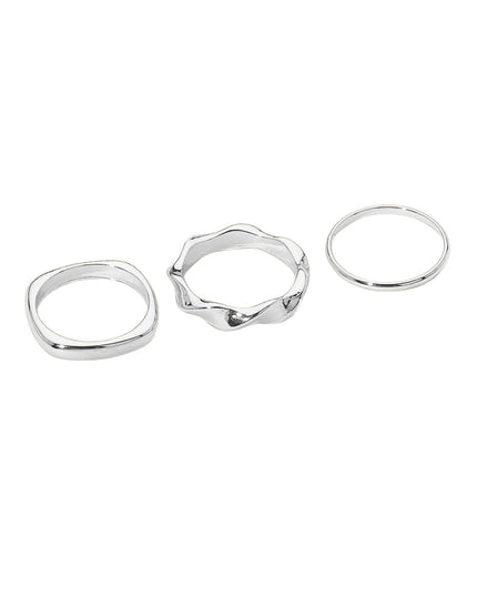 Wavy Square Thin Plain Band 3 Ring Set