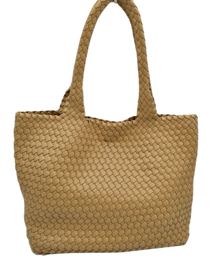 Woven Double Strap Woven Leather Tote Bag With Pouch