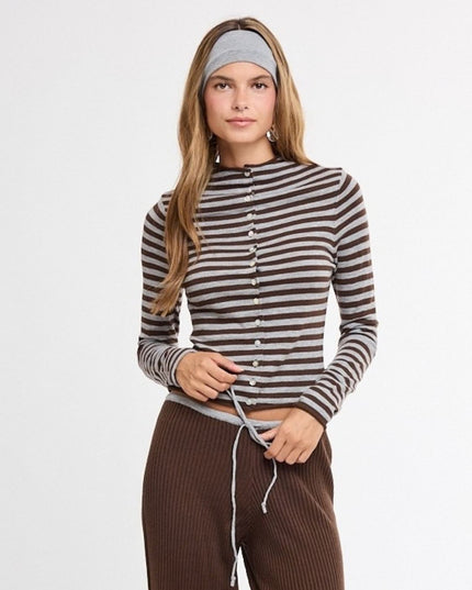 Striped Button Front Cardigan Sweater