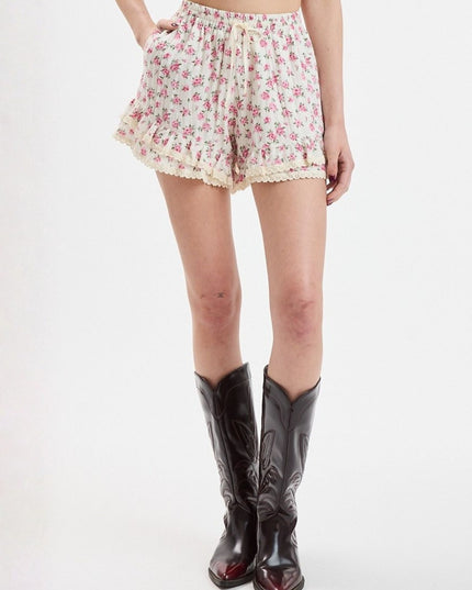 Vivid Ditsy Floral Double Layered Lace Shorts