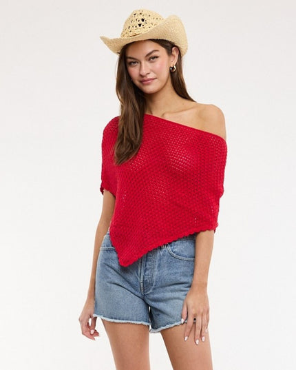 Crochet Knit One Shoulder Half Sleeve Poncho Top