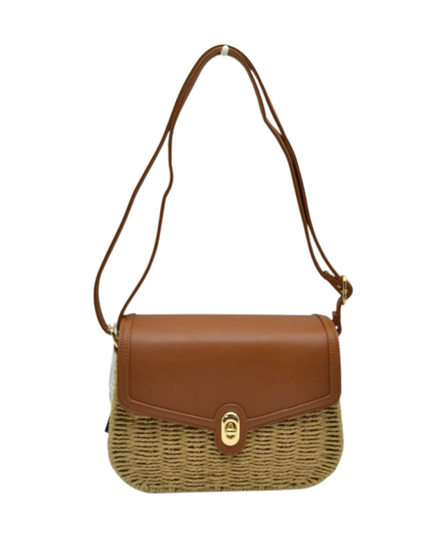 Vegan Leather Closure & Strap Straw Crossbody Bag