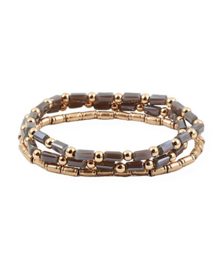 Metal Crystal Rectangle Beads 3 Bracelet Set