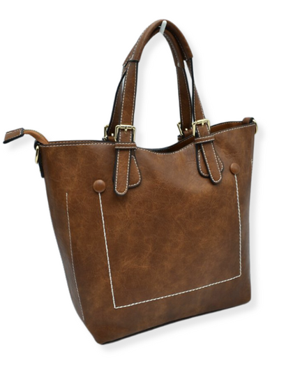Brown Strap Front Pocket Handbag