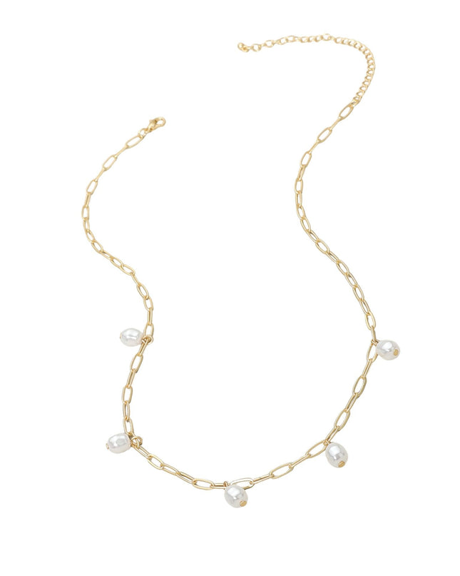 Minimal Pearl Bead Charm Station Paperclip Chain Necklace