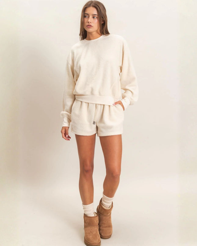 Soft Cozy Tie Drawstring Waist Sweat Shorts