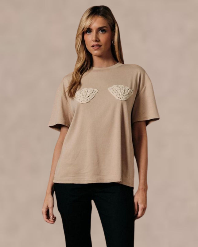 Shell Crochet Patch Short Sleeve T-Shirt
