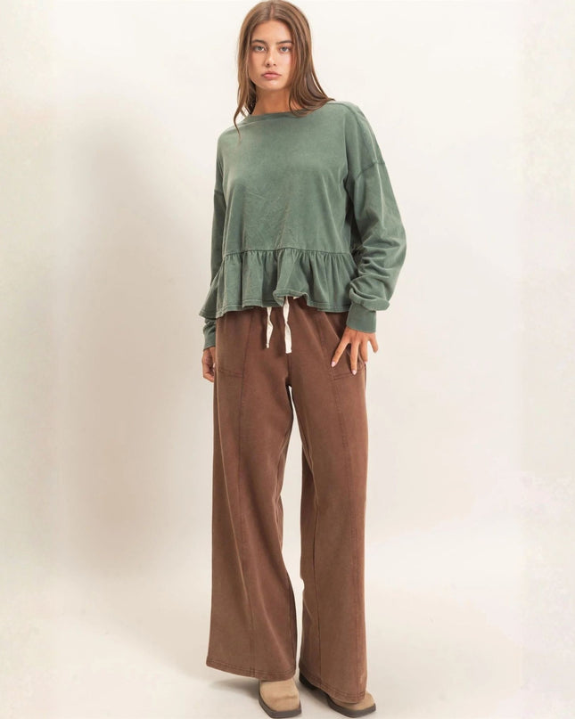 Drawstring Tie Waist Wide Leg Sweatpants