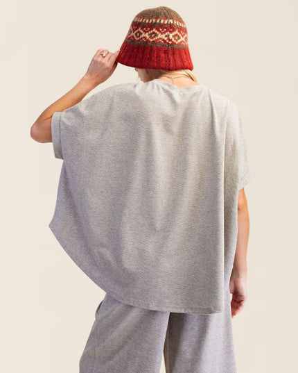 Drop Shoulder Textured Short Sleeve Oversized Top