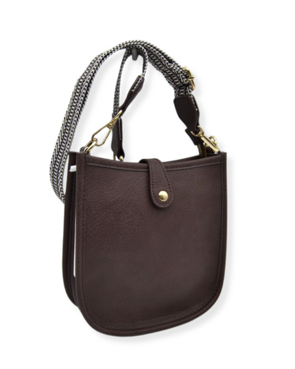 Stripe Strap Button Closure Messenger Bag