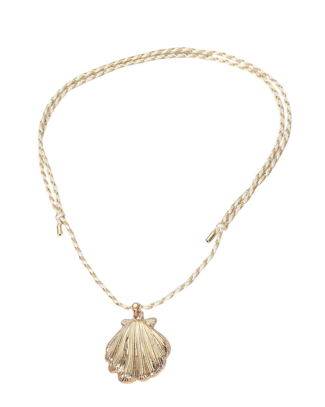 Gold Metal Seashell Pendant Twisted Thread Adjustable Necklace