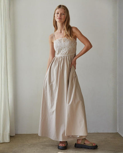Eloise Embroidered Spaghetti Strap Maxi Dress
