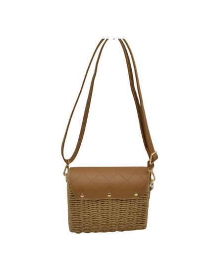 Square Straw Quilted Vegan Leather Closure Shoulder Bag