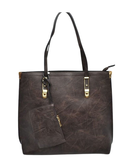 Large Tote With Gold Buckle Strap And Wristlet