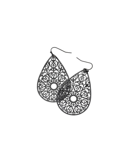 Teardrop Metal Heart Cut Out Filigree Dangle Earrings