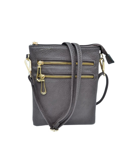 2 Zipper Tall Vegan Leather Crossbody Bag