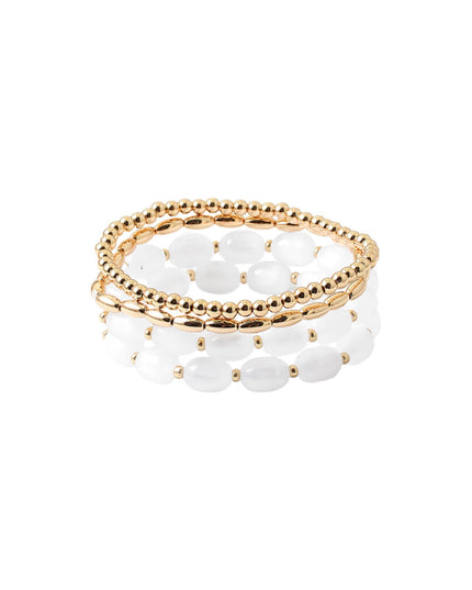 Oval Bead Gold Metal Ball Bead 4 Bracelet Set