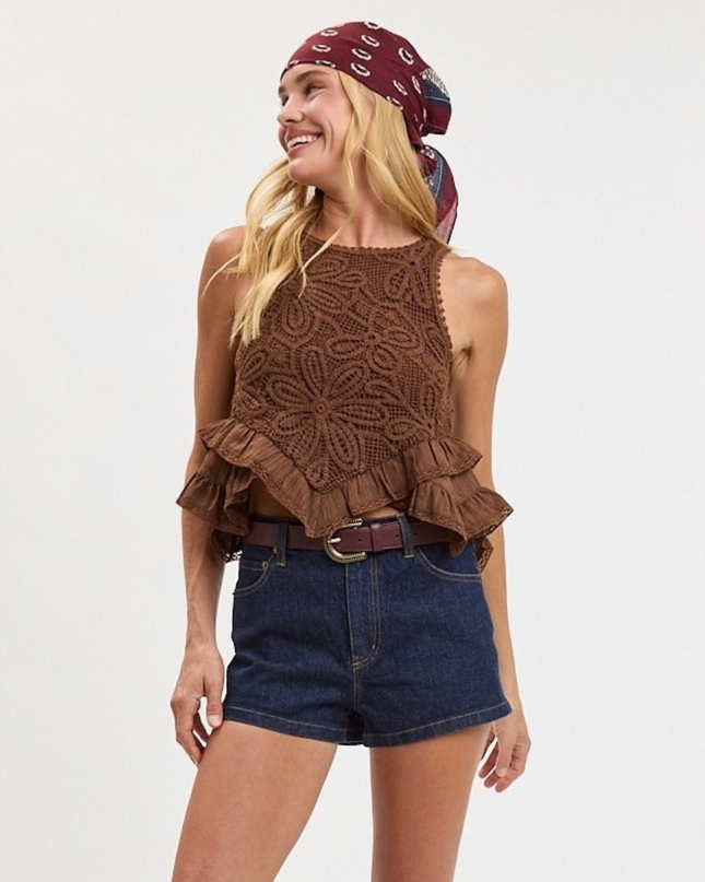 Floral Embroidered High-Low Sleeveless Top