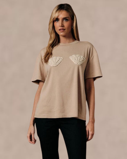 Shell Crochet Patch Short Sleeve T-Shirt