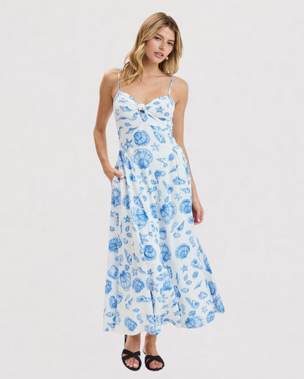 Seahorse Print Twisted Sweetheart Fit & Flare Midi Dress