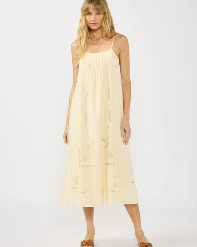 Lily Spaghetti Strap Embroidered Midi Dress