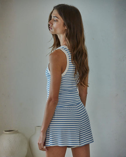 Alexys Elastic Waist Drawstring Striped Shorts