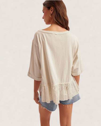 Lace Ruffle Loose Fit Short Sleeve Top