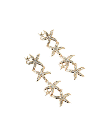 Four Crystal Starfish Link Droplet Earrings