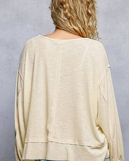 Round Neck Chest Pocket Long Sleeve Top