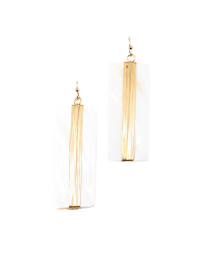 Rectangle Gold Wire Shell Earrings
