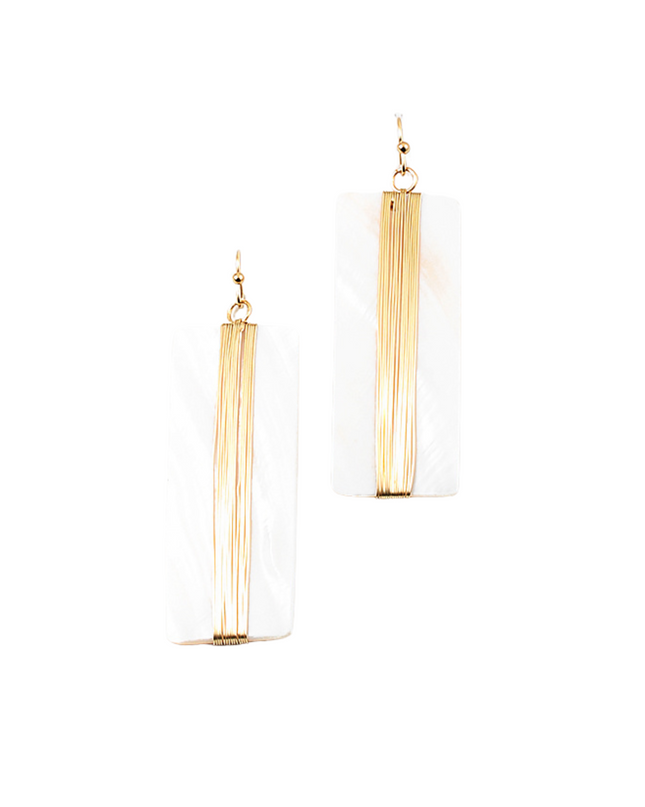 Rectangle Gold Wire Shell Earrings
