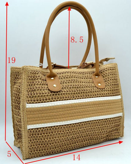 Middle Crochet Stripe Straw Shoulder Bag