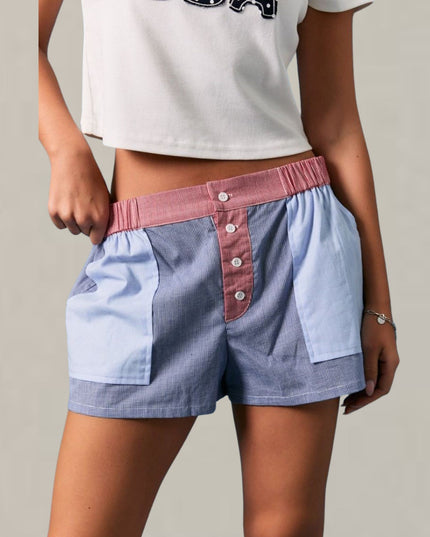 Gingham Contrast Pocket Detail Low Rise Shorts